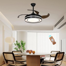 TFCFL 42" Retractable Ceiling Fan with Light and Remote, Modern Fandelier Ceiling Fan with 3 Colors Lighting, 6 Fan Speeds, Reserve Function for Bedroom Living Room (Black)