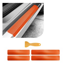 Dickno 4 PCS Car Door Sill Protector, 3D Carbon Fiber Auto Door Entry Edge Guard Protection Trim, Anti-Scratch Threshold Cover Strips, Sill Protection Sticker for Car SUV Truck (Orange)