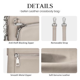 befen Genuine Leather Women's Cross-body Bags Small Phone Bags for Women Crossbody Grey Designer Handbags for Women Travel