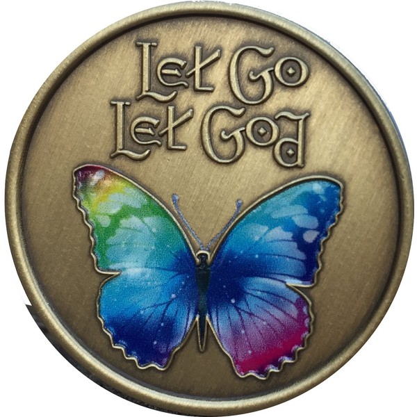 Let Go Let God Color Rainbow Butterfly Medallion Serenity Prayer Chip