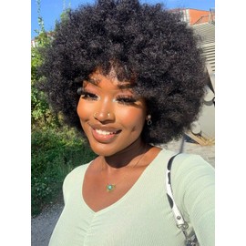 MURAME Afro Wigs for Black Women Short Curly Afro Wig 70s Wigs for Women Natural Looking Synthetic Full Wigs for Party Cosplay(Black)