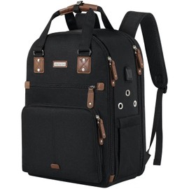 Crochet Bag Backpack,Knitting Bag Backpack and Totes Organizer with USB Charging Port, Large Yarn Storage Tote Bag Yarn Holder Case for Knitting Needles, Crochet Hooks,fits 15.6 inch Laptop,Black