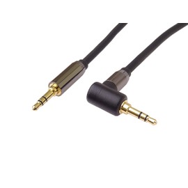 PremiumCord Stereo HQ Jack Cable 3.5 mm, Jack Plug 3.5 mm, Stereo Jack Male to Male 90°, Aux Headset Audio Connection Cable, Shielded, Metal Connector, M/M, Length 3 m