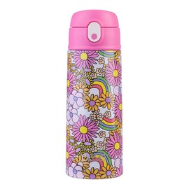 Oasis Stainless Steel Double Wall Insulated Kid's Drink Bottle with Sipper Straw 550 ml - Flower Power