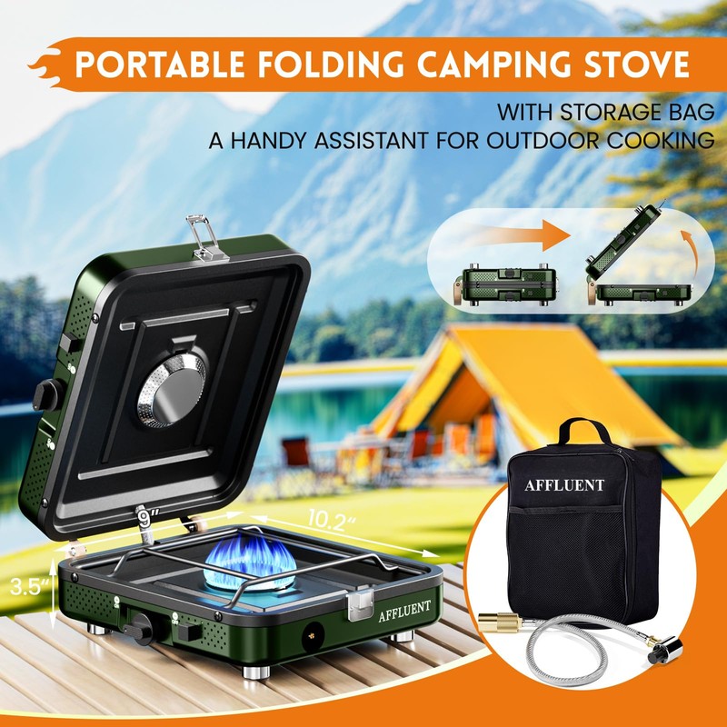AFFLUENT 2 Burner Propane Camping Stove with Grill and Storage