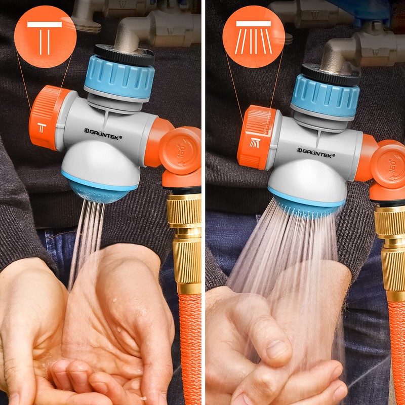 GRÜNTEK Flexible Tap Adapter with Rotatable and Tilting Hose Connection