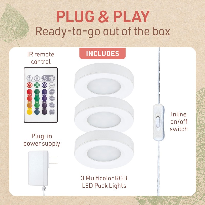 Birch Lighting Under Cabinet LED Puck Lighting Kit with 3