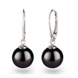 Schöner-SD 925 Silver Pearl Earrings with 12 mm Round Beads, Sterling Silver, Pearl