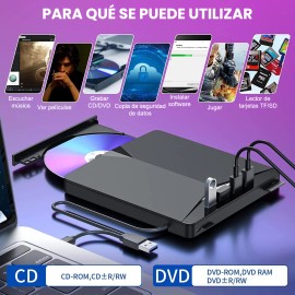 Gytuiv Lectora Externa Grabadora De Dvdcd Quemador Usb3.0 Y Tipo C,con 4 Puertos Usb Y 2 Ranuras Para Tarjetas Tfsd, Unidad De Disco ptico Para...    