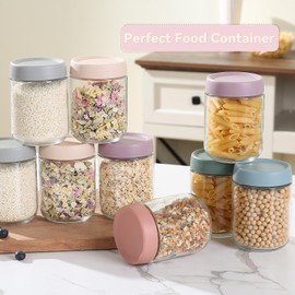 novelinks 16oz Glass jars with Airtight Lids, Over Night Oats Container, Glass Snack Storage Salad Jars For Food, Coffee Bean (12 Pack Plastic Lid)