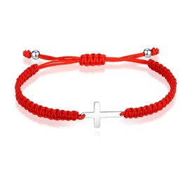 JAYUMO Cross Bracelet for Women, Ankh Cross Adjustable Nylon Rope Christian Handmade Braided Bracelet for Men Women (Red Cross)
