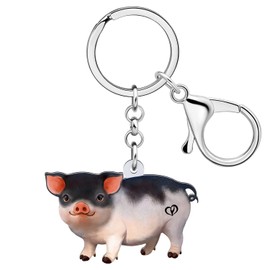 YINYA Acrylic Cute Pig Keychain Animals Jewelry for Women Girls Kids Fun Cartoon Gifts Backpack Car Keyring Accessories Decor (Black)