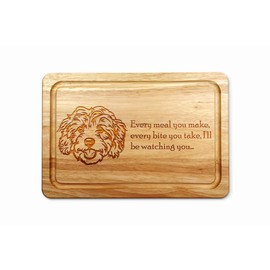 Hardwood Chopping Board with Cavapoo Dog Design - 30x20 cm Kitchen Cutting Board with Juice Groove - Gift Idea for Him or Her, Christmas & Birthdays - Made in The UK