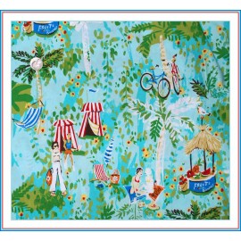 FreeSpirit BonEful Fabric FQ Cotton Blue Red Tropical Island Palm Tree Flower Surf Bike Kid