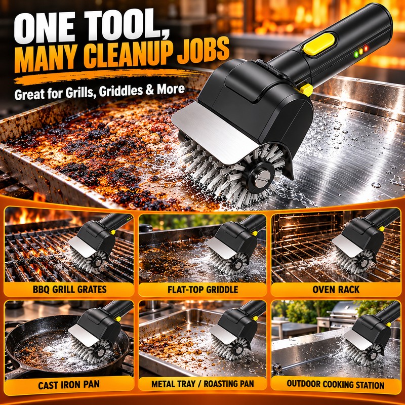 Rechargeable Electric Grill Brush, Cordless BBQ Grill Cleaner with 1100