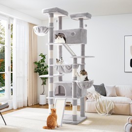 Allewie 81 Inches Tall Cat Tree/Multi-Level Large Cat Tree House and Towers for Large Cat/Cat Climbing Tree with Cat Condo and Hammock/Cat Tree Scratching Post/Wide Base/Grey