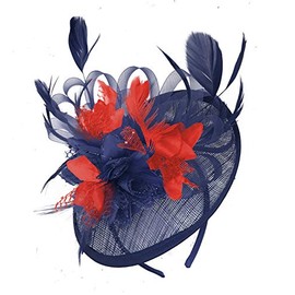 Caprilite Navy Blue and Red Fascinator Hat for Women Weddings Headband