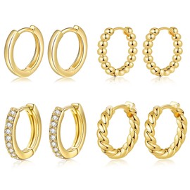 Halora 4 Pairs Hoop Earrings Gold Silver Set Small Cubic Zirconia Hoops Earrings Women's Jewellery Gifts, Bronze, Cubic Zirconia