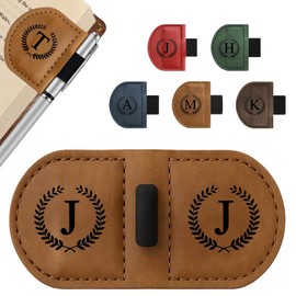 MOTEERLLU Leather Magnetic Bookmark with Pen Holder - Initial Pattern