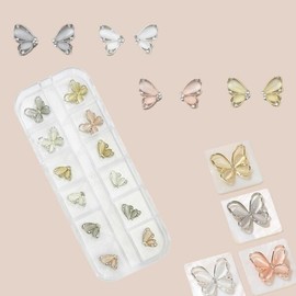Nail art light reaction moonstone butterfly nail parts set of 12 (WC4A1BB) / 네일아트 빛반응 문스톤 나비네일파츠 12개 세트 (WC4A1BB)