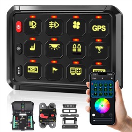 Bzgnl RGB 12 Gang Switch Panel with App Control, 5 Level Brightness & 3 Lighting Modes, Multifunction Toggle Switch Momentary Circuit Control Relay System Box for RV Car UTV ATV Truck Trailer 12-24V