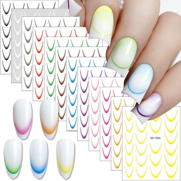 FSpronail Ombre French Tip Nail Stickers 12 Sheets 3D Line