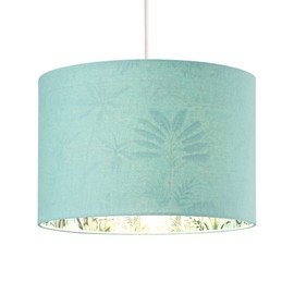 Unique and Modern Jungle Print Duck Egg 12" Lampshade with Palm Trees, Sloths and Elephants | 60w Maximum | Outer Linen Fabric by Happy Homewares