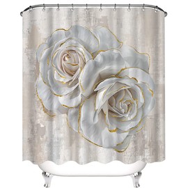 Artmyharbor White Rose Shower Curtain Retro Floral Decorative Bath Curtain Elegant Flower Polyester Fabric Waterproof Bathroom Curtain with 12 Hooks 72 x 72 Inch