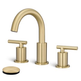 MTTCLE Brushed Gold Bathroom Faucet 3 Hole, 8 Inch Widespread Bathroom Faucets with Pop-up Drain, 2 Handle Bathroom Sink Faucet, Modern Vanity Faucet for Bathroom Sink with 360° Swivel Spout