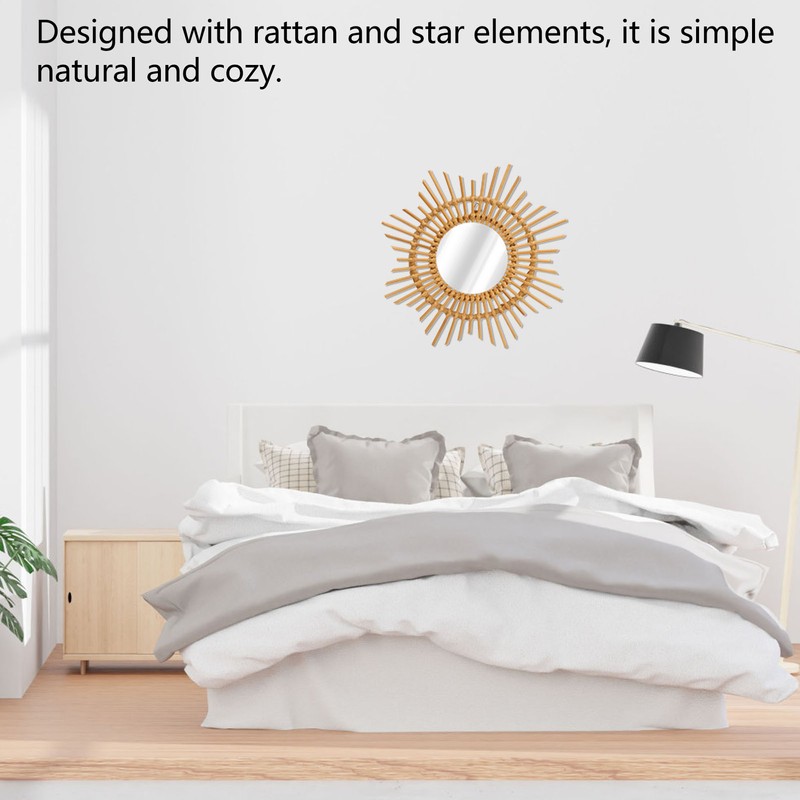 Wall Decor Rattan Mirror Star Shape Unique Simple Handwoven Mirror