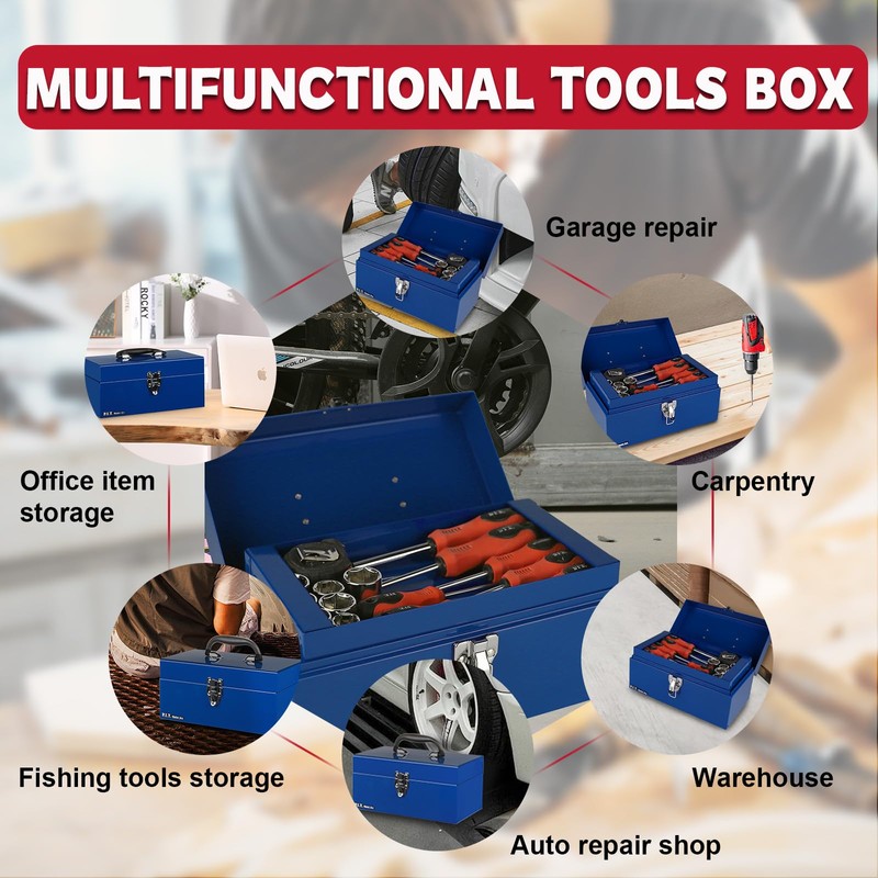 P.I.T. 12 Inch Tool Box,Portable Small Steel ToolBox with Metal
