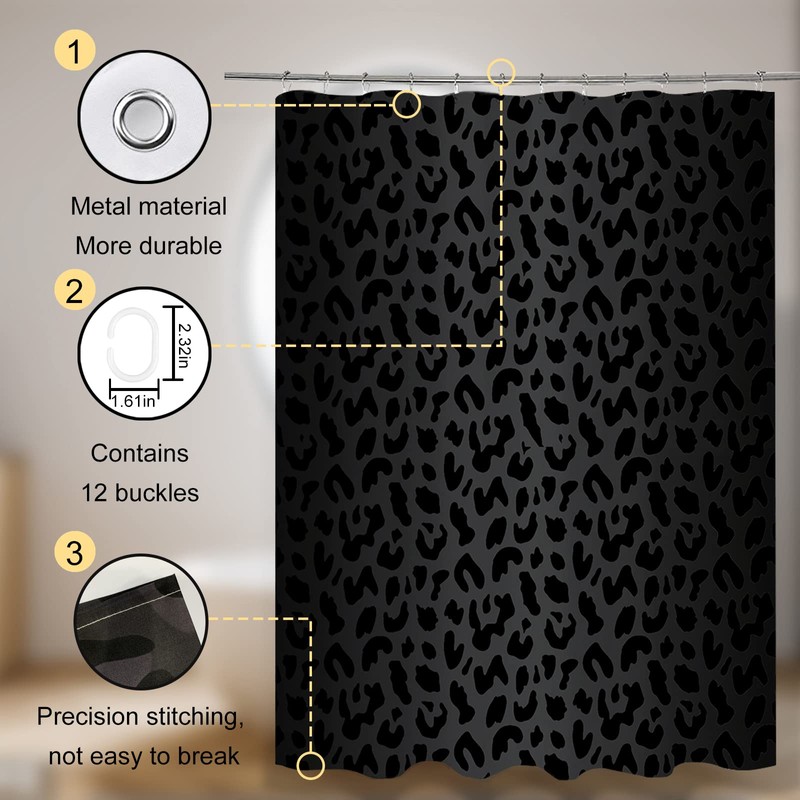 ZTTXL Shower Curtain (72" x 78"), Black Leopard Cheetah Print