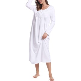 Joyaria Long Sleeve Flannel Nightgown Womens Double Brushed Cotton Winter Long Sleeve Pajama Gowns (White, X-Large)