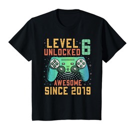 Kids Level 6 Unlocked 6th Birthday 6 Year Old Boy Gifts Gaming T-Shirt