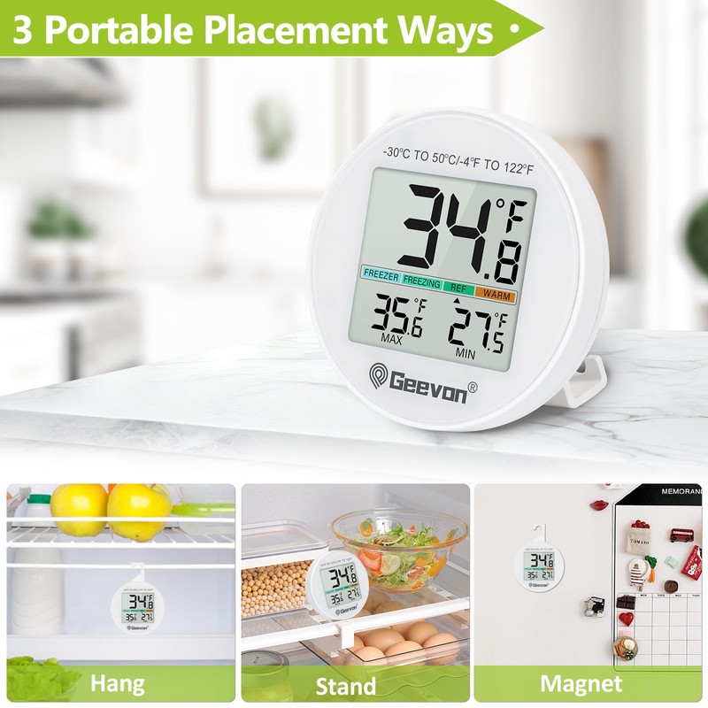 Geevon Small Digital Refrigerator Thermometer 8 Pack, IP65 Waterproof Commercial