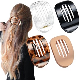 BelleVive 4 Pieces Flat Hair Clips French Concord Claw Clips Curved Round Flat Barrettes for Women and Girls Hair Clips with Strong Hold for Thick Thin Hair, multicoloured, 1 stück (4er Pack)