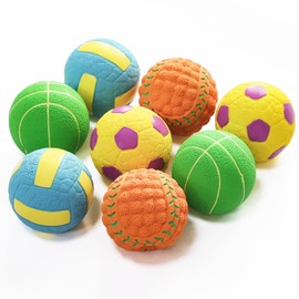 SCHITEC Dog Toy, Sounds, Set of 8, 2.8 inches (7 cm) Diameter, Baseball, Soccer, Volleyball, Basketball, Chew Toy, Toothpaste, Durable, Lack of Exercise, Stress Relief, Educational Toy, Suitable for