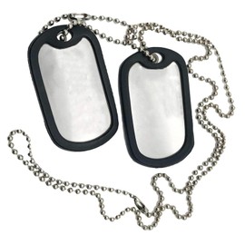 Set of 2 (Blank) Military Dog Tags - Stainless Steel Nickel Plated Army Style Dog Tags with Ball Chains & silencers，Army, Chain, Necklace