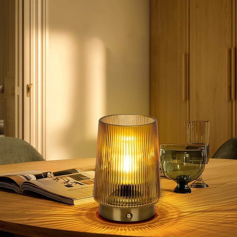 MJ PREMIER Cordless Lamps Rechargeable Glass Table Lamp Portable Dimmable