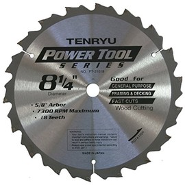 Tenryu PT-21018 8-1/4" x 18-Tooth Power Tool Series Circular Saw Blade for Wood