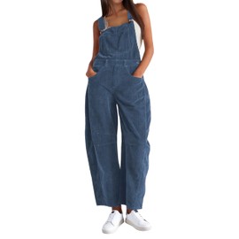 AMEBELLE Corduroy Overalls for Women Barrel Wide Leg Bib Corduroy Pants Women Adjustable Romper Jumpsuit with Pockets(3007-Navy-M)