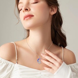 YAFEINI Animal Necklace Sterling Silver Horse/Cat/Fox Pendant Mountain and Moon Jewellery Gifts for Women, Sterling Silver, Onyx