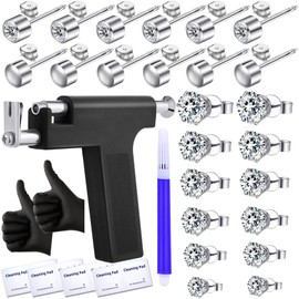 Self Ear Piercing Gun Kit with 12 Pairs of CZ Ear Stud Piercing Tools with Multi-Purpose Ear Gun for Salon and Home Use
