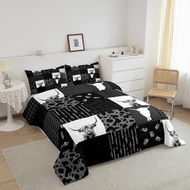 Feelyou Cow Print Comforter Set Highland Cattle Comforter Retro Farmhouse Country Style Duvet Quilt Set 1 Comforter & 2 Pillowcases Queen Size