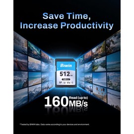 Biwin SD160 512GB SD Card, SDXC Memory Card for Camera, Up to 160 MB/s Read Speed, 4K UHD, UHS-I Class 10 U3 V30 SD 3.0 Card, Shock & Water Resistance