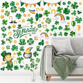Glenmal 77 Pcs St. Patrick's Day Wall Clings Stickers Lucky Shamrock Clover Leprechaun Decals Wall Decals Stickers for St. Patrick's Day Party Wall Window Glass Door Decoration (Hat)