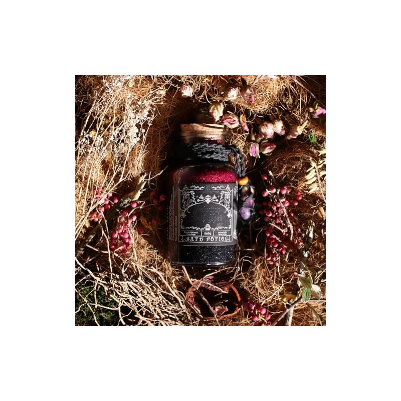 Ancient Witch Bath Spell Potion with Amethyst Crystal Amulet, Seduction