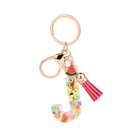 ORUZA Alphabet Initial Letter Keychain, Resin Letter Key Ring with Fruit Tassel Pendant Initial Letter Keyring for Women Girls Handbag Wallet Purses Letter J