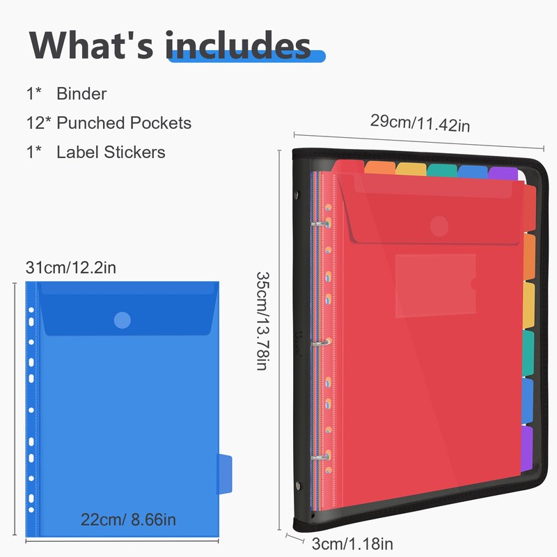 Uquelic Document Folder A4 for Filing, Transparent Vinyl Pockets, Ring