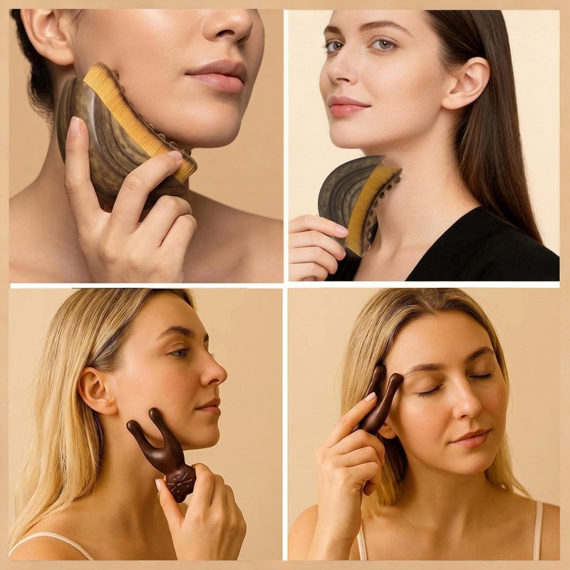 3 Flannel Bag with Face Lymphatic Brush and Massage Comb,